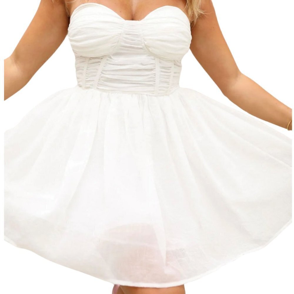 Lena White Bustier Strapless Cocktail Dress Women's Size Large Fully Lined - Picture 2 of 16